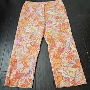 Vintage Lilly Pulitzer Pink Orange Yellow Flower & Bird Print Pants 12